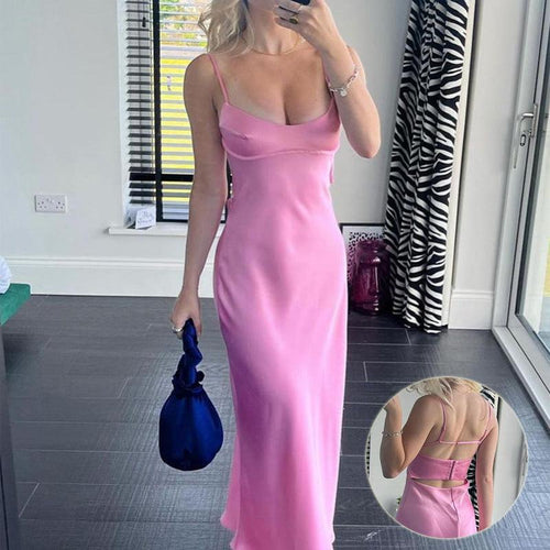 2023 Women Camis Satin Long Dresses Elegant Sleeveless Slip Holiday Party Dresses Sexy Casual Backless Summer Dresses - The Luminous Palace