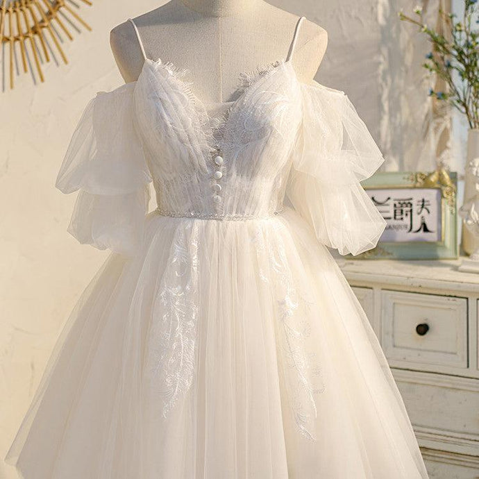 Dress With V-neck And Fairy Style Sweet Bubble Sleeves - The Luminous Palace