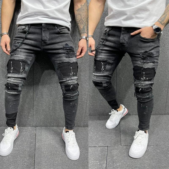 Men's Fashion Torn Patch Skinny Jeans - The Luminous Palace