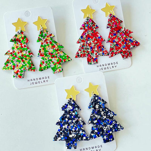 Christmas Tree Acrylic Dangle Earrings - The Luminous Palace